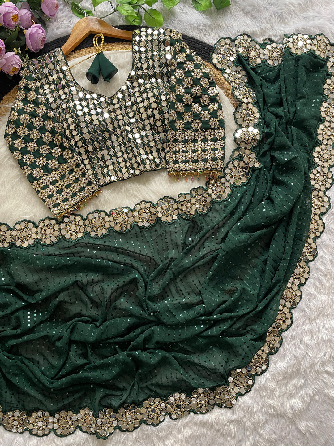 Minimalist Magic Georgette Green Silk Saree