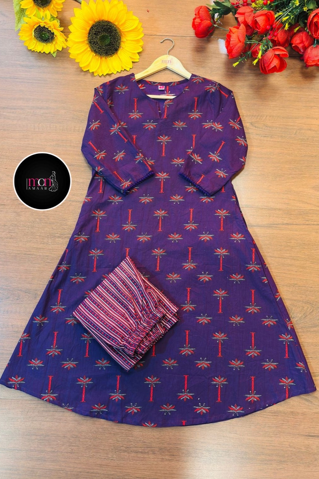 Big On Charm Purple Cotton Kurti Set