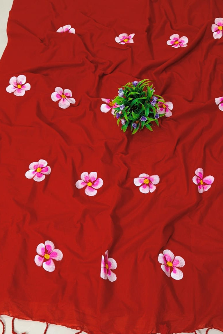 Pratidristi Khadi Cotton Red Saree