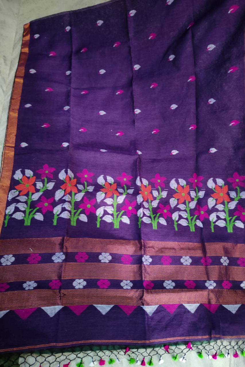Meyebela Linen Jamdani Saree