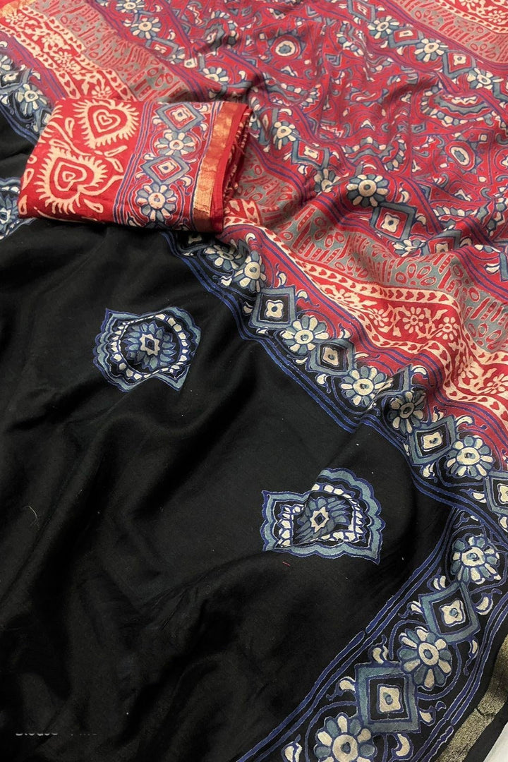 Ajrakh Style Chanderi Cotton Saree