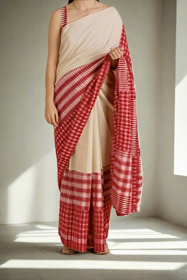Ekaparna Khadi Cotton Saree(Kora Color)