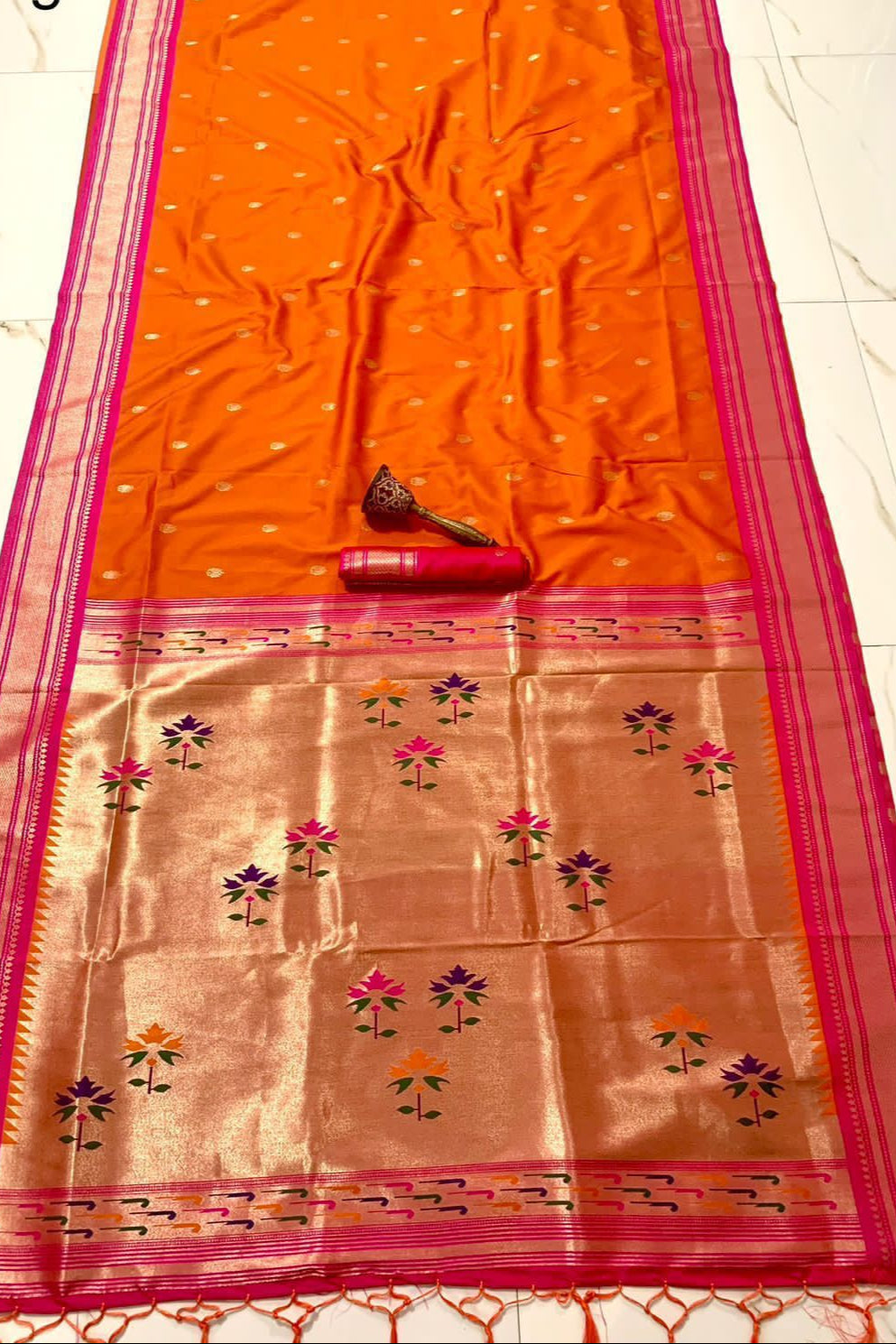 Beauty In The Ordinary Kanjivarum Paithani Orange Silk Saree