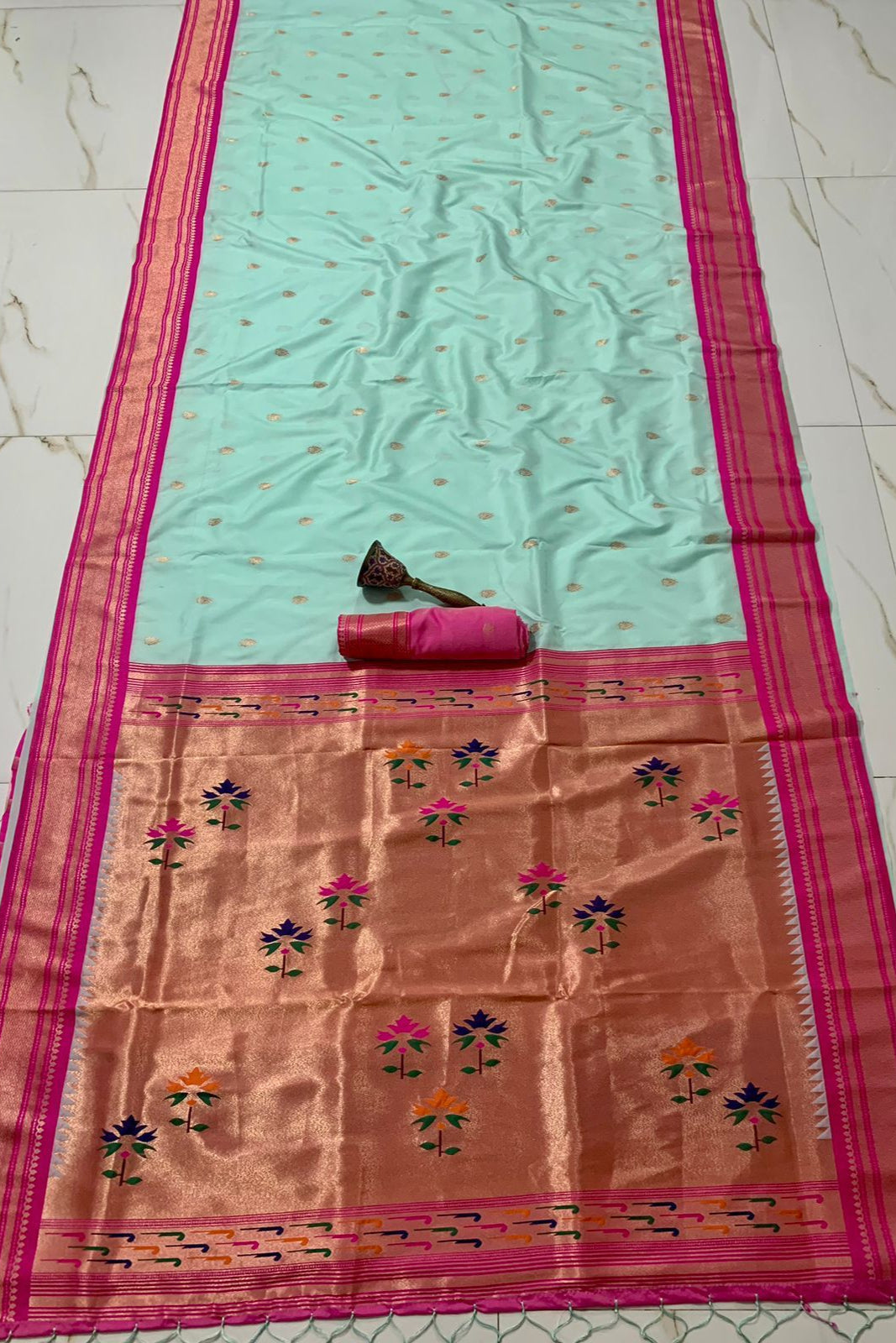 Beauty In The Ordinary Kanjivarum Paithani Blue Silk Saree