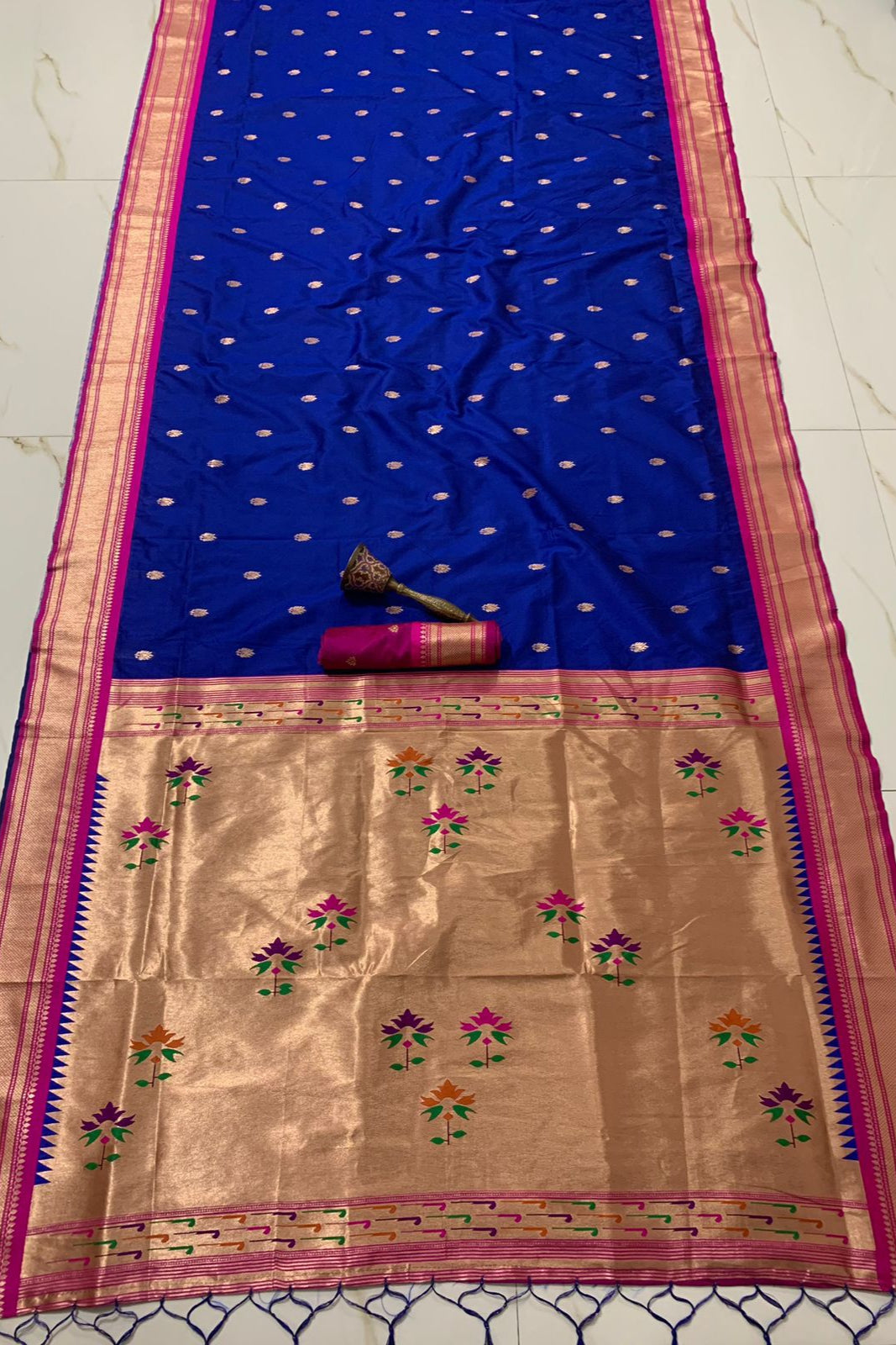 Beauty In The Ordinary Kanjivarum Paithani Blue Silk Saree