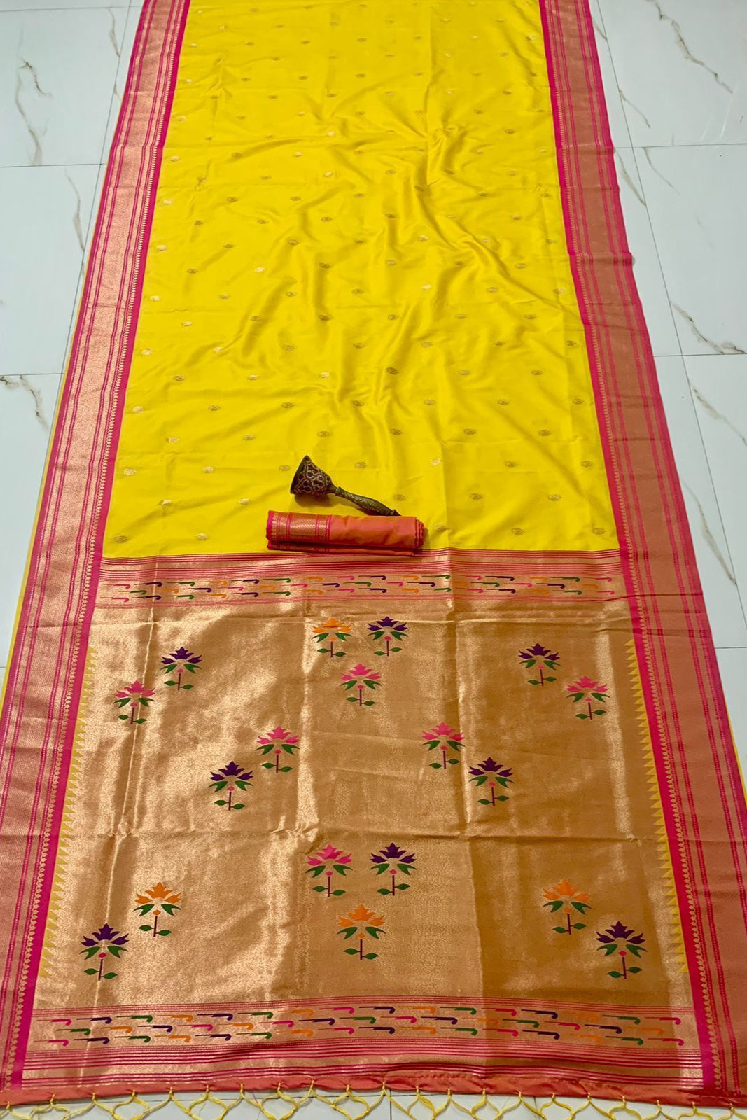 Beauty In The Ordinary Kanjivarum Paithani Yellow Silk Saree
