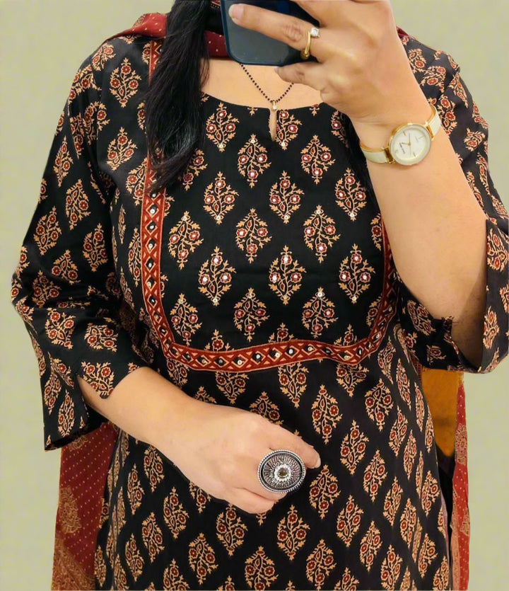 Versatile Ajrakh Cotton Kurti Set