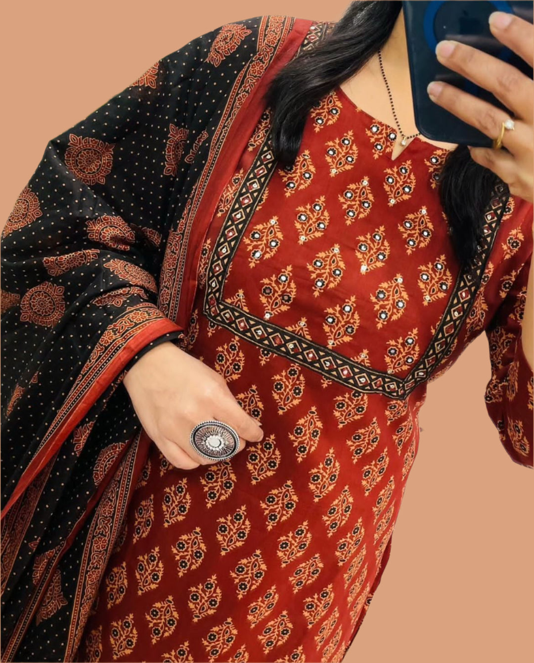 Versatile Ajrakh Cotton Kurti Set