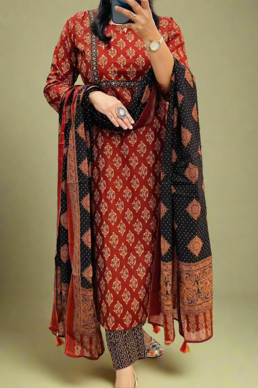 Versatile Ajrakh Cotton Kurti Set