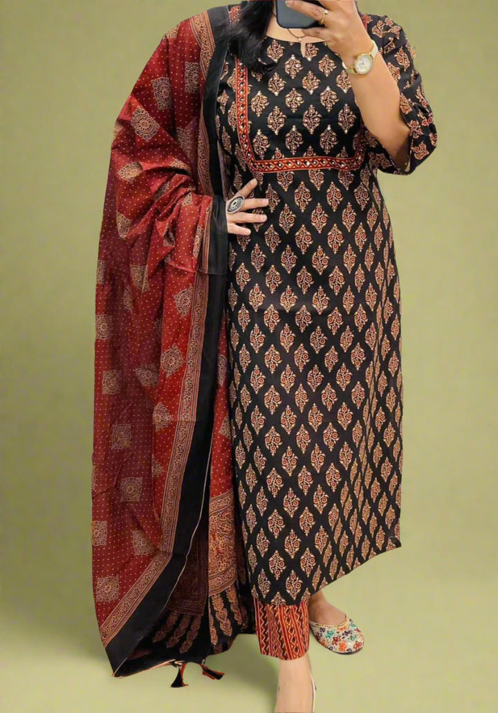 Versatile Ajrakh Cotton Kurti Set