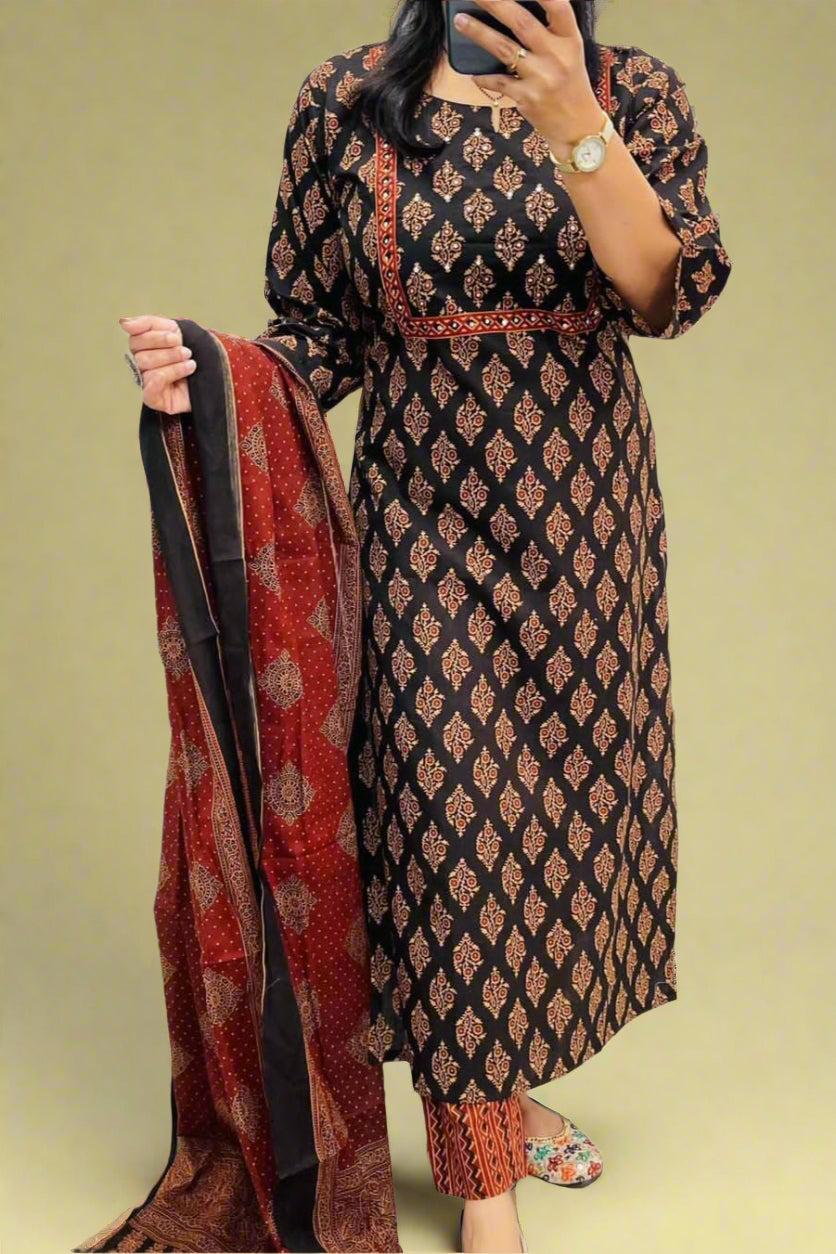Versatile Ajrakh Cotton Kurti Set