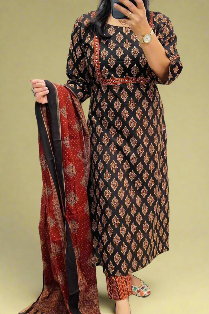 Versatile Ajrakh Cotton Kurti Set