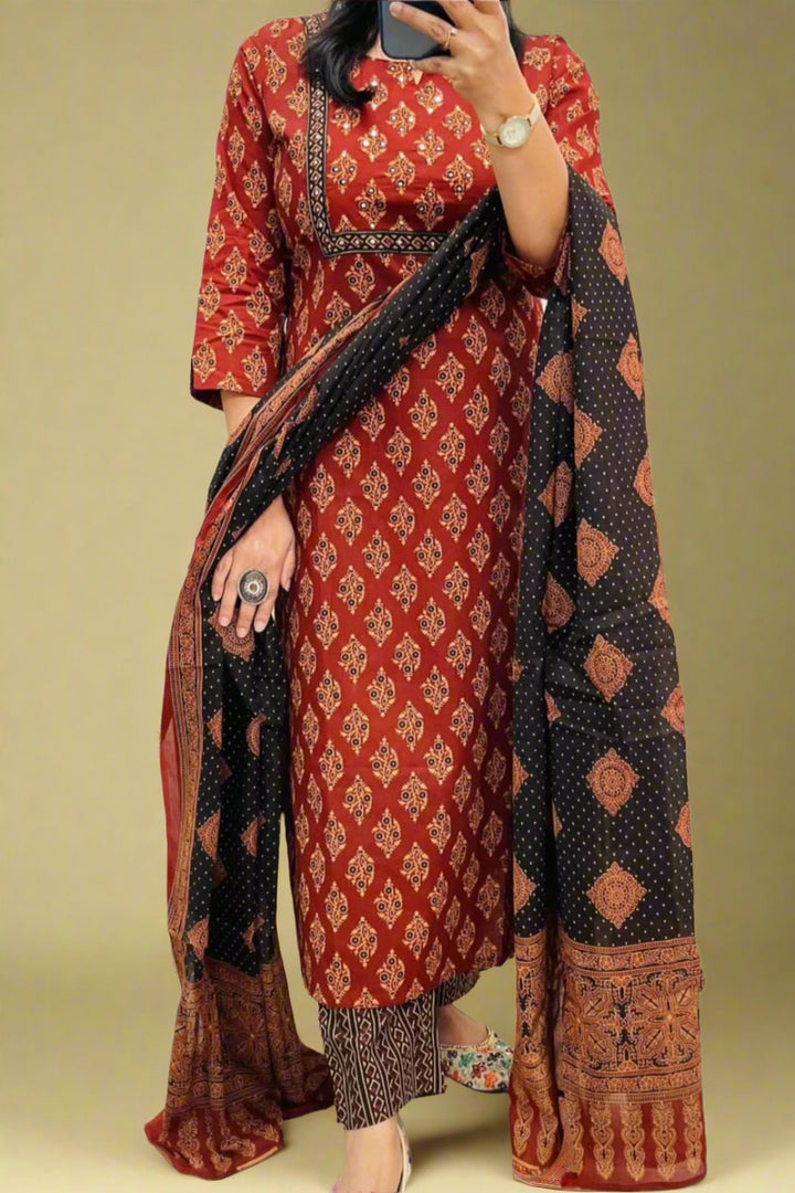 Versatile Ajrakh Cotton Kurti Set