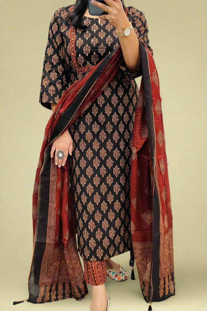 Versatile Ajrakh Cotton Kurti Set