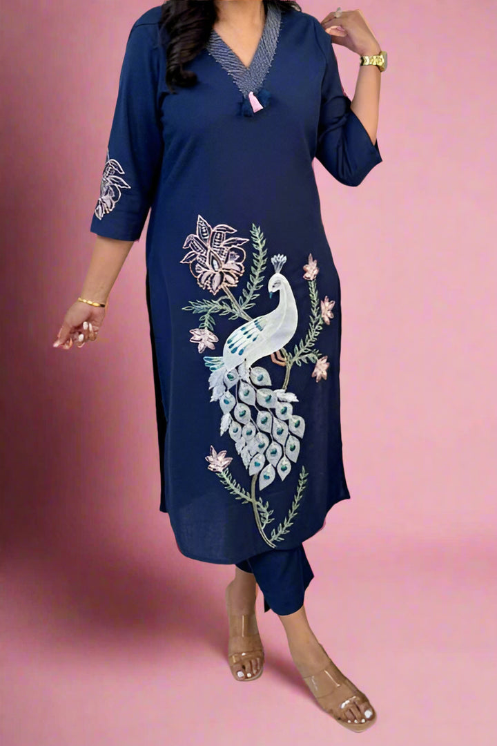Cozzy Wishes Blue Cotton Kurti Set