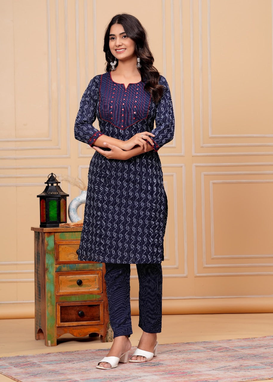Blue League Cotton Kurti Set