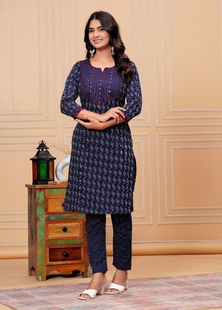 Blue League Cotton Kurti Set