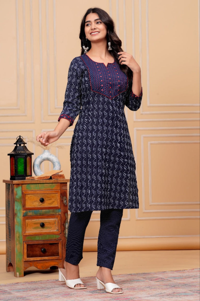 Blue League Cotton Kurti Set