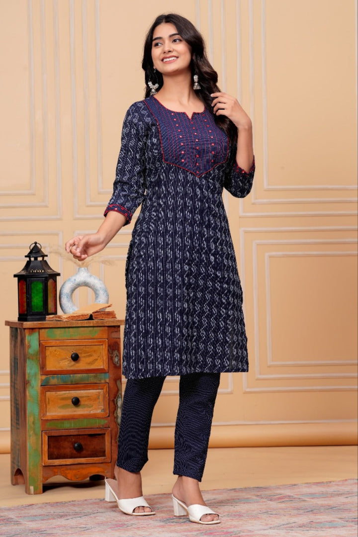 Blue League Cotton Kurti Set