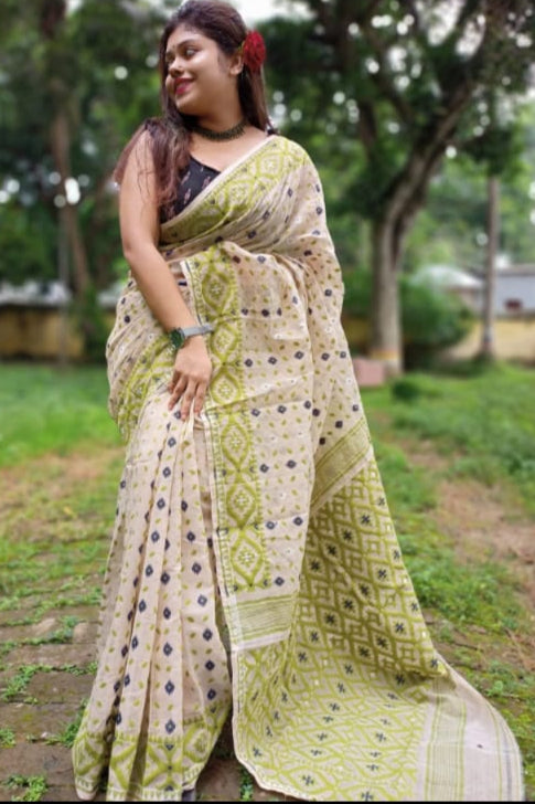 Tumi Robe Nirobe Dhakai Jamdani Saree--