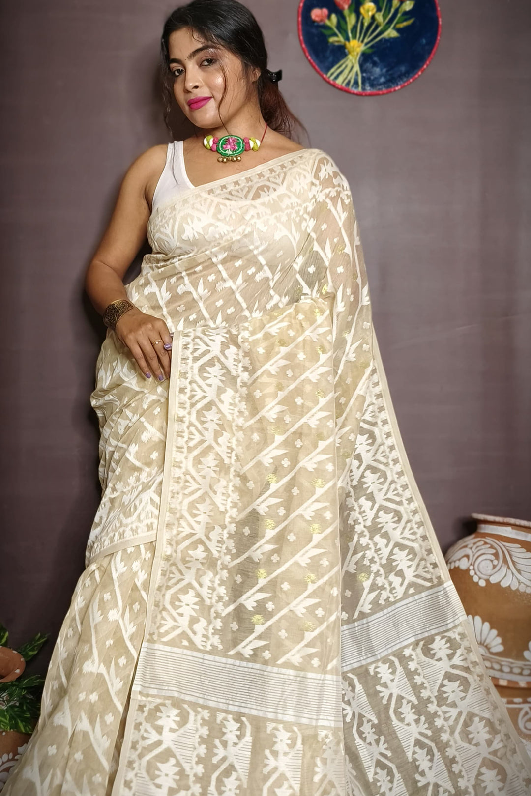 Amaro Porano Jaha Chay Dhakai Jamdani Saree