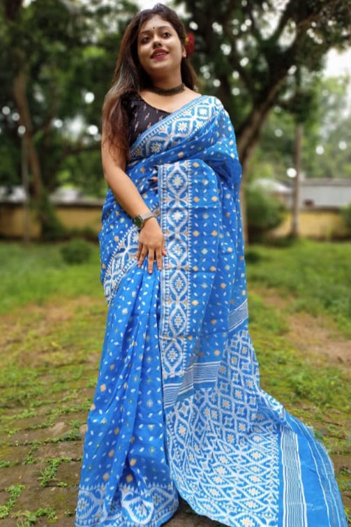 Tumi Robe Nirobe Dhakai Jamdani Saree