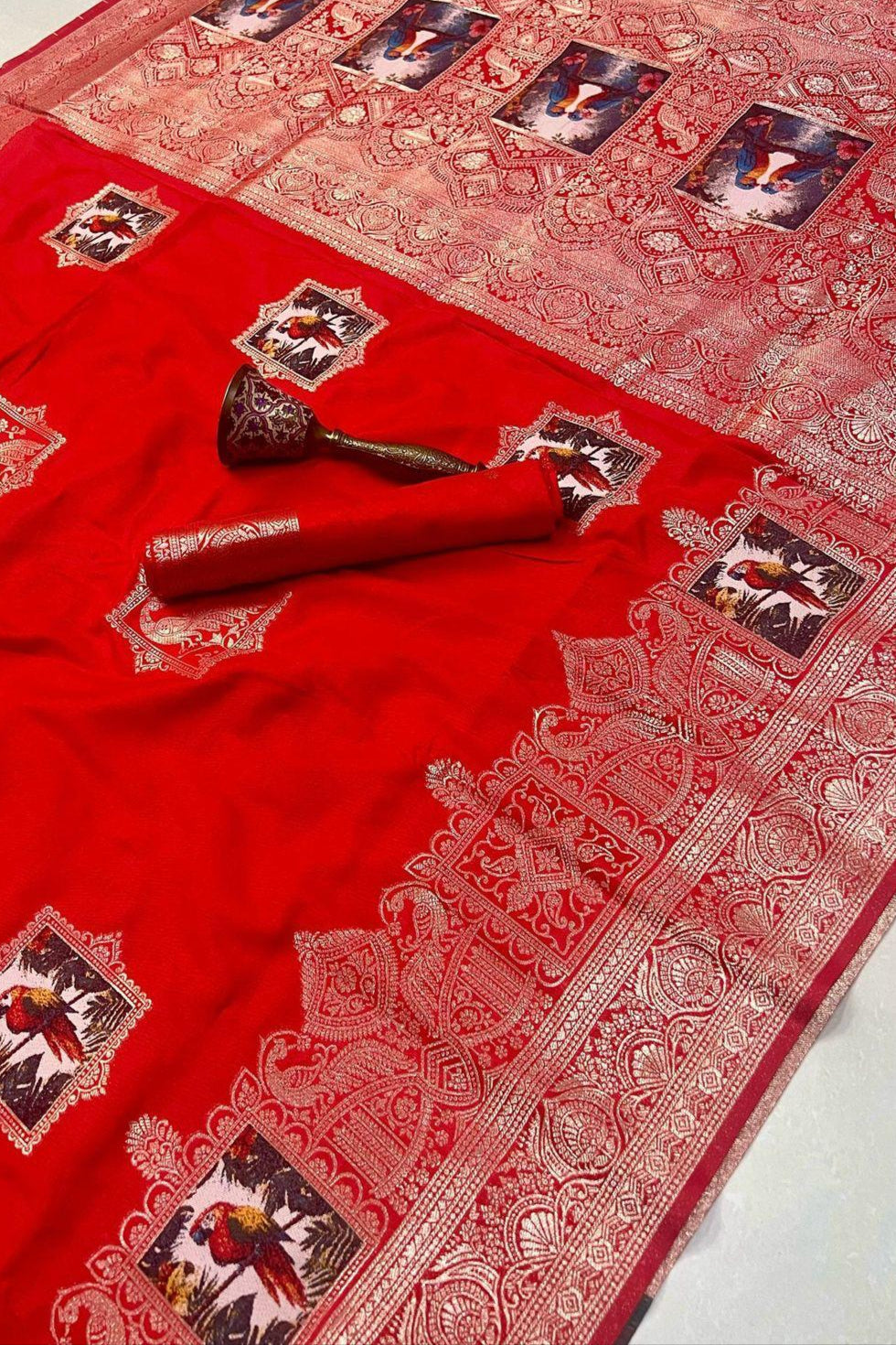 Monochrome Magic Kanjivarum Red Paithani Silk Saree