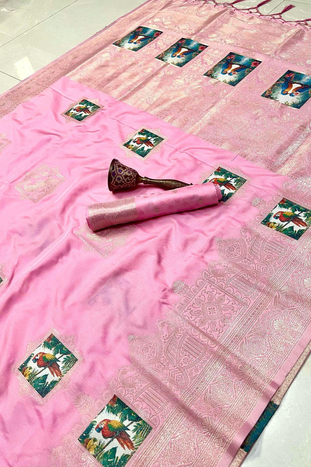 Monochrome Magic Kanjivarum Pink Paithani Silk Saree