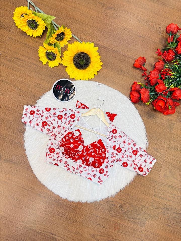 Red White Masaba Style Silk Blouse