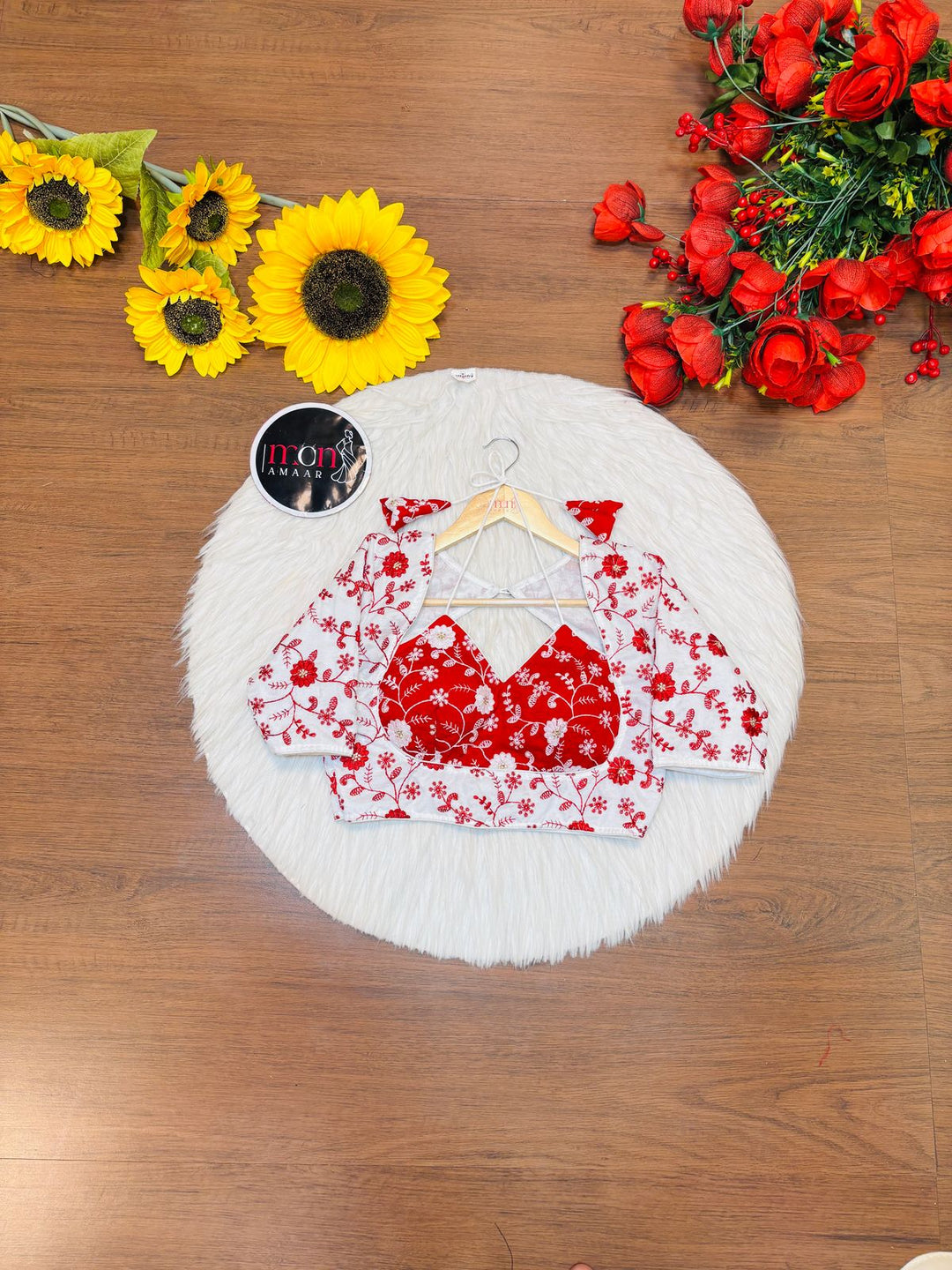 Red White Masaba Style Silk Blouse