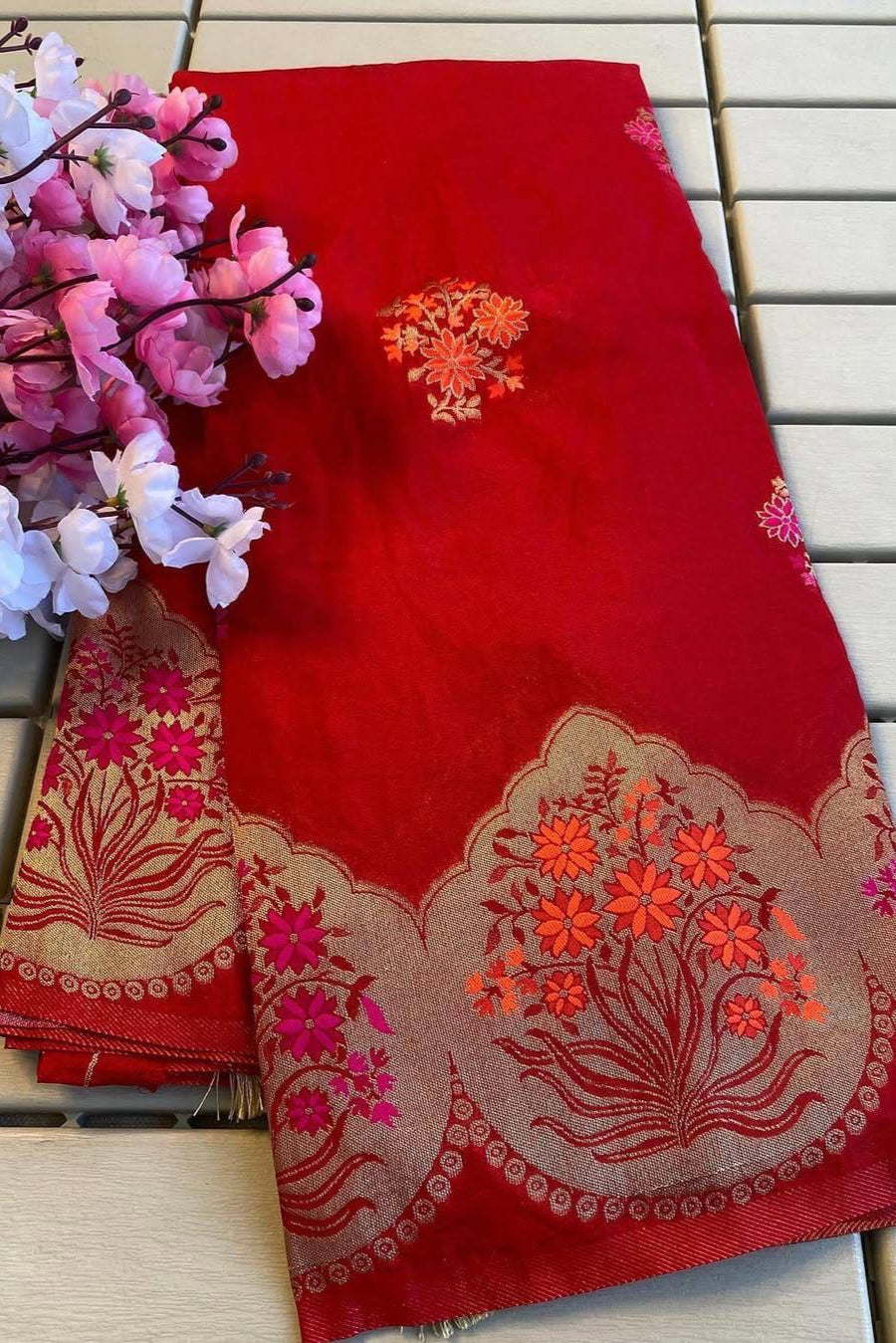 Sweet Like A Fairy Tale Khaddi Red Silk Saree