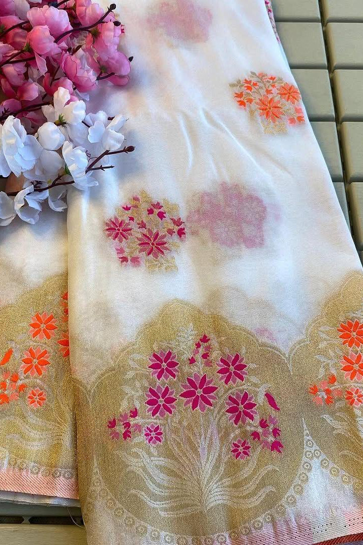 Sweet Like A Fairy Tale Khaddi White Silk Saree