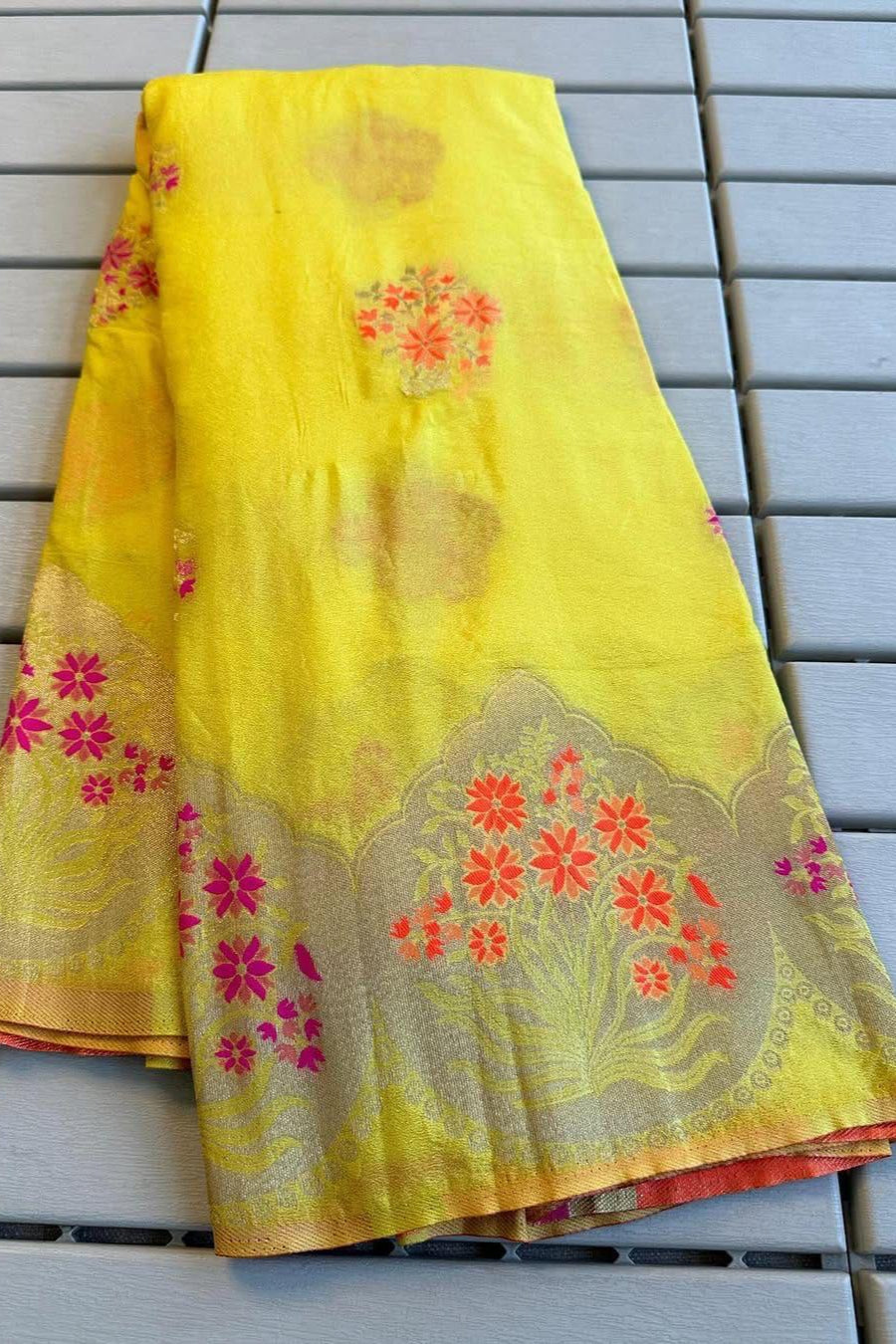 Sweet Like A Fairy Tale Khaddi Yellow Silk Saree