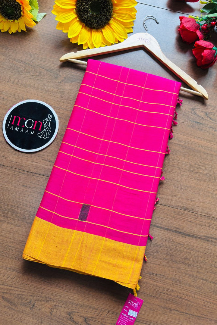 Check Style Bengal Khadi Cotton Saree