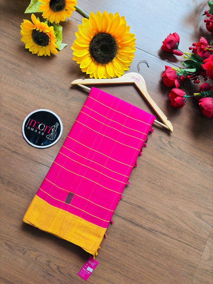 Check Style Bengal Khadi Cotton Saree