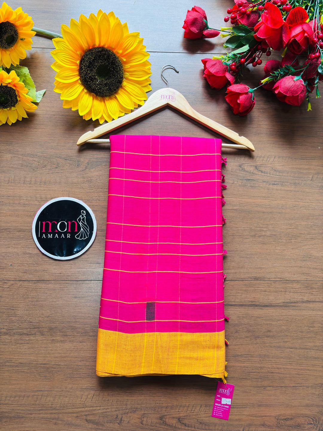 Check Style Bengal Khadi Cotton Saree