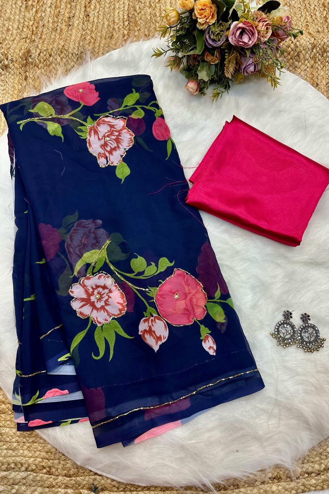 Be Belle Georgette Silk Saree