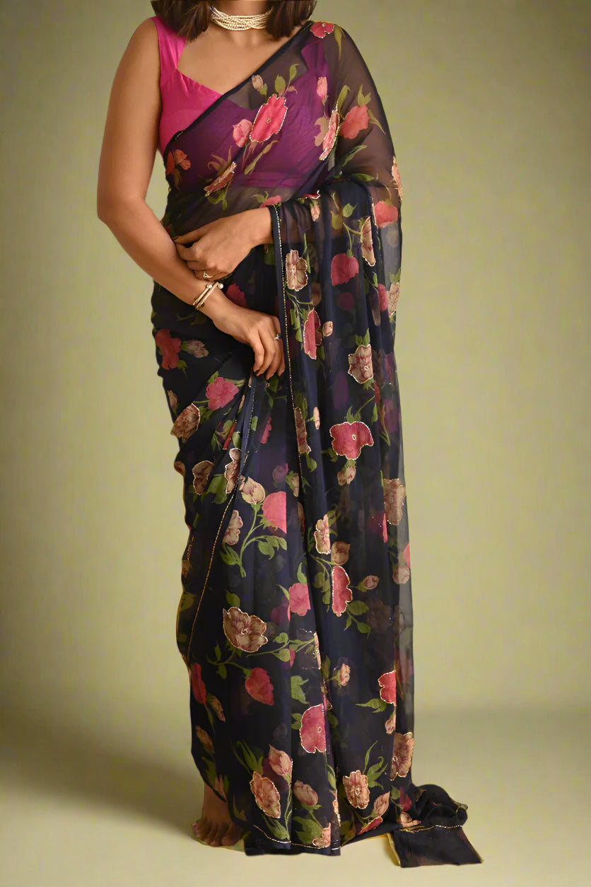 Be Belle Georgette Silk Saree