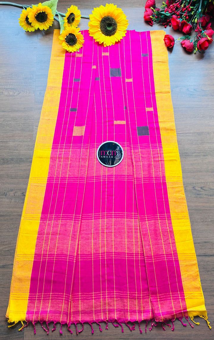 Check Style Bengal Khadi Cotton Saree