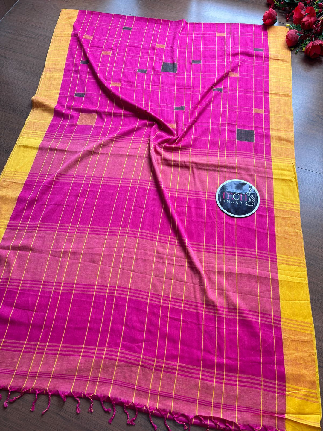Check Style Bengal Khadi Cotton Saree