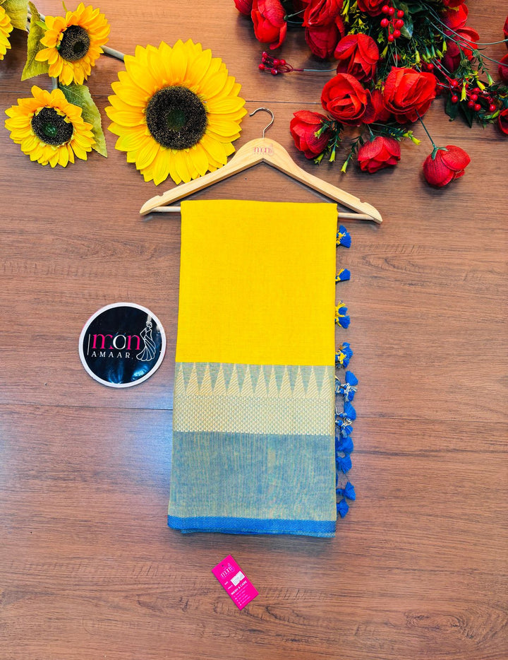 Yellow Flowers Khadi Cotton Saree