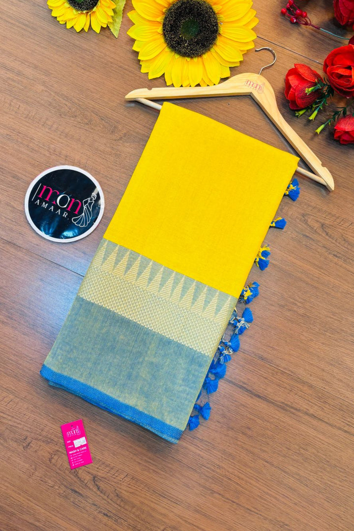 Yellow Flowers Khadi Cotton Saree