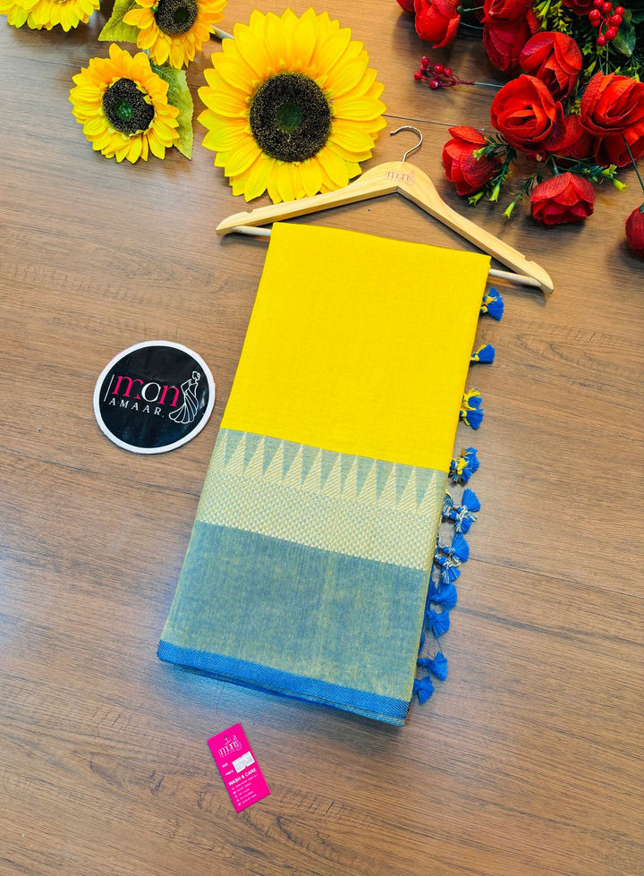 Yellow Flowers Khadi Cotton Saree