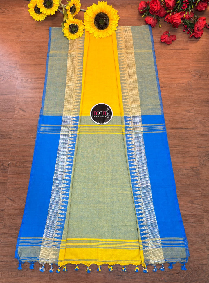 Yellow Flowers Khadi Cotton Saree