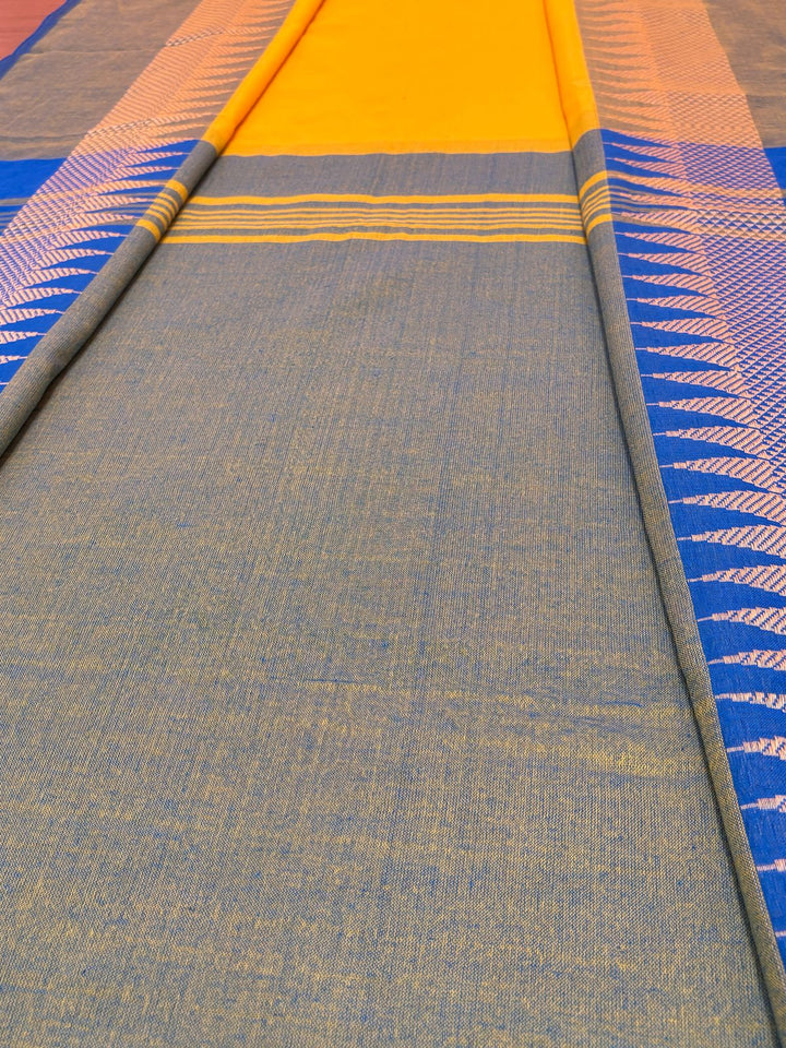 Yellow Flowers Khadi Cotton Saree