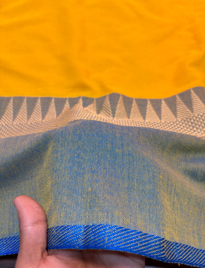 Yellow Flowers Khadi Cotton Saree