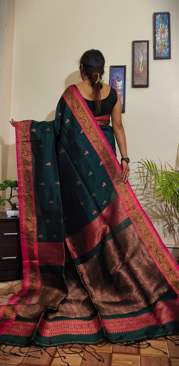 April Roses Cotton Linen Banarasi Saree