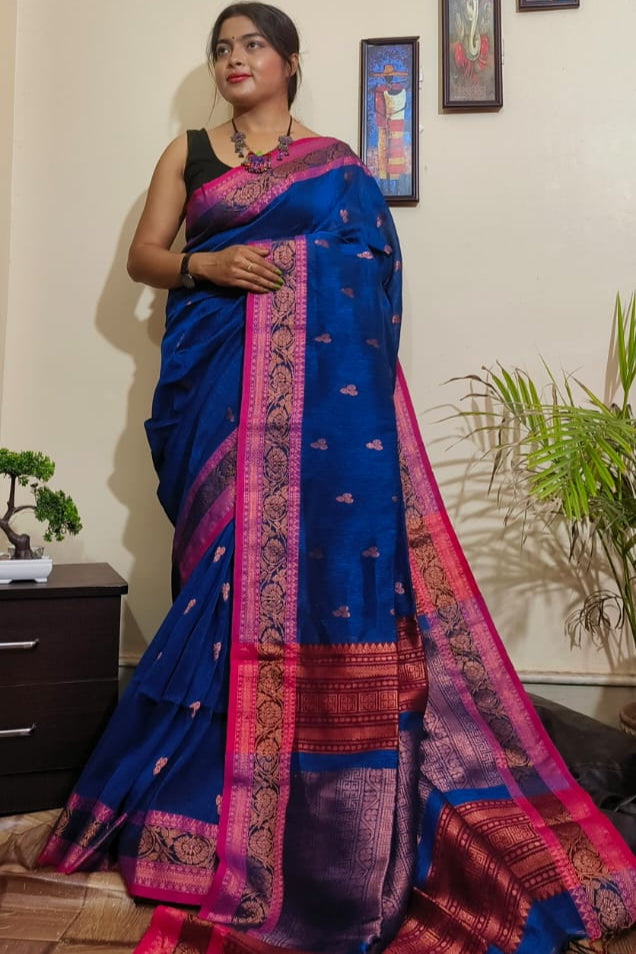 April Roses Cotton Linen Banarasi Saree