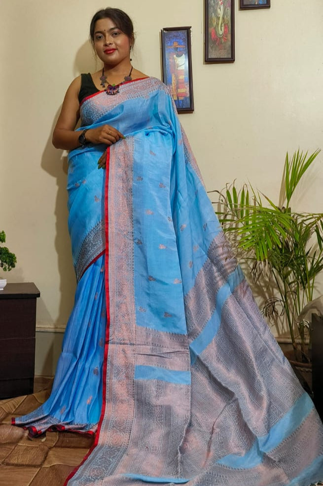 April Roses Cotton Linen Banarasi Saree