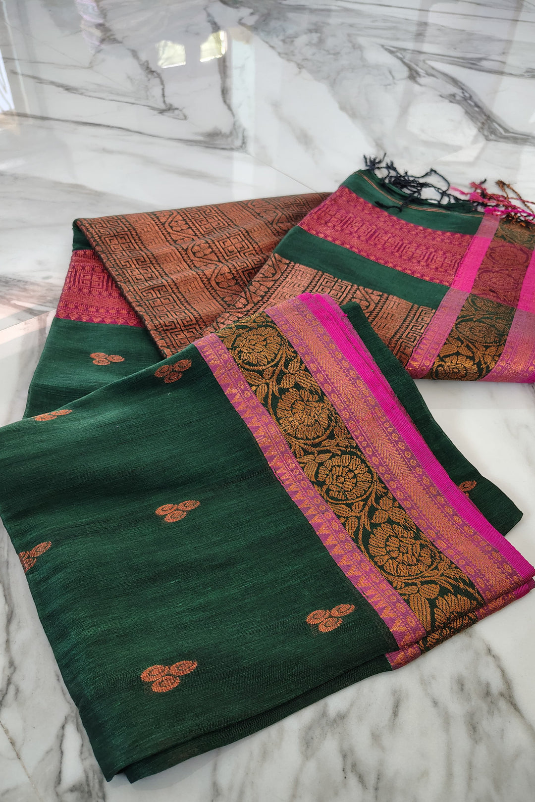 April Roses Cotton Linen Banarasi Saree